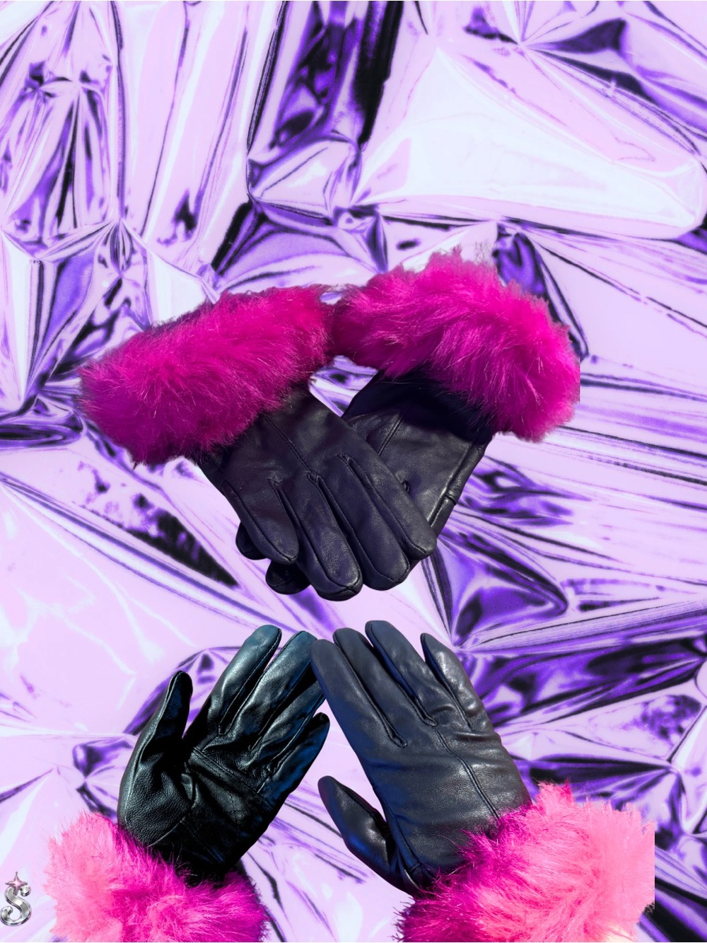 Faux Fur & Leather Gloves - Pink Cuff